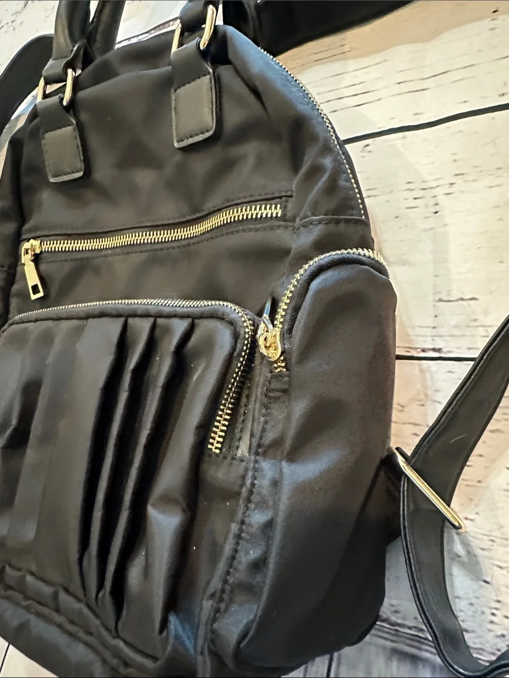 Classic Black Nylon Backpack with Gold Hardware - Women Bags